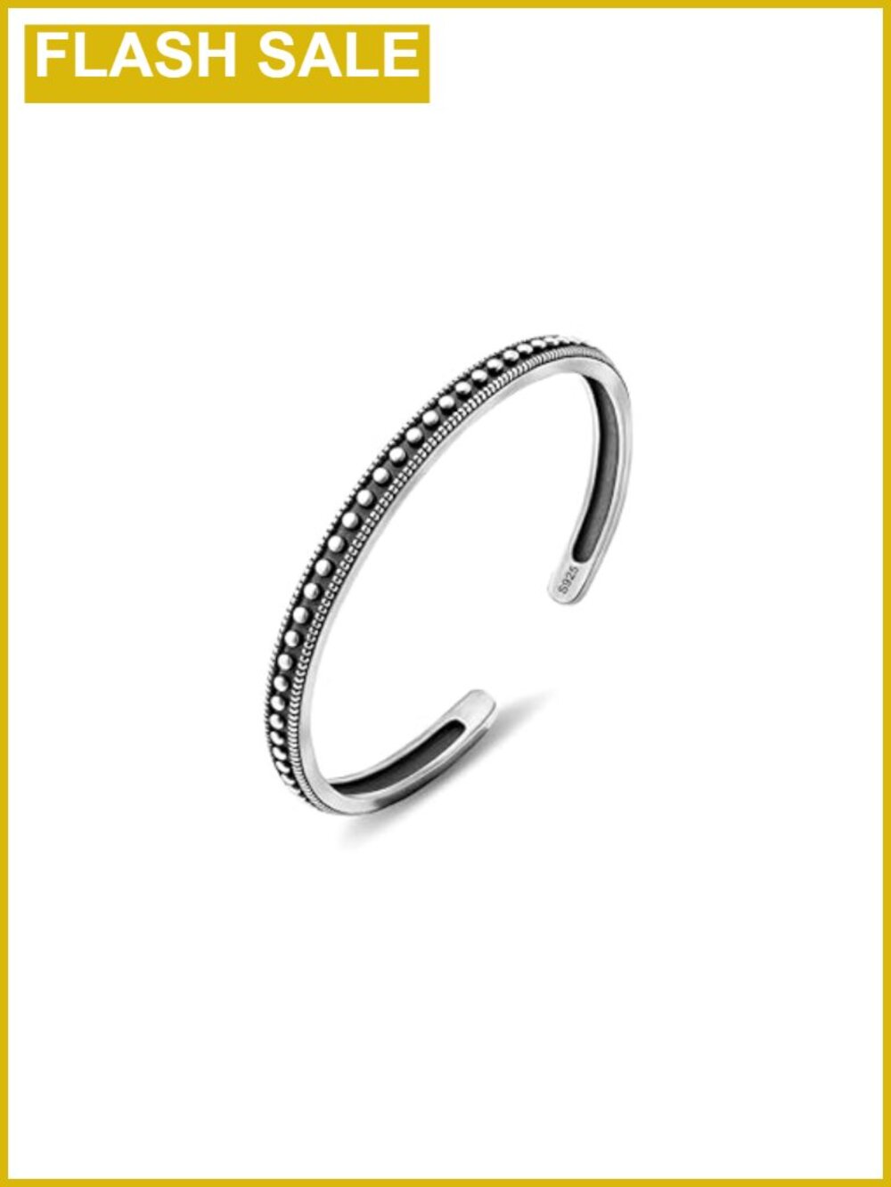 Sterling Silver Plated Open Cuff Bangle Bracelet Adjustable Dot Carved Boho